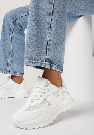 Białe Sneakersy Ozdobione Siateczką z Elastycznym Wiązaniem Eriave
