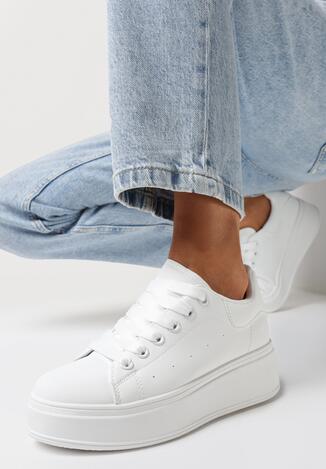 Białe Sneakersy na Platformie z Kontrastową Wstawką z Tyłu Lehastia