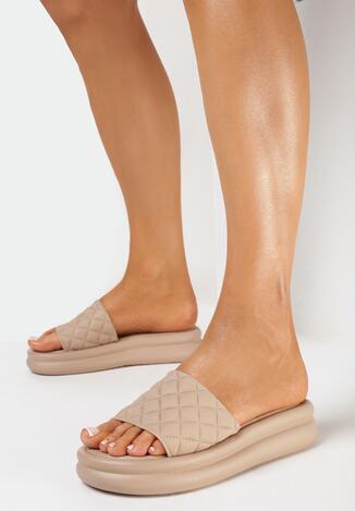 Ciemnoróżowe Klapki Piankowe z Szerokim Tłoczonym Paskiem Thalleni