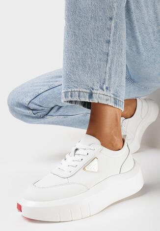Białe Sneakersy ze Skóry Naturalnej na Platformie Rilafi