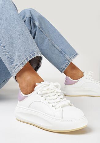 Biało-Fioletowe Sneakersy na Platformie Rammes