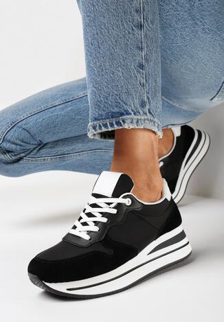 Czarne Sneakersy na Platformie z Kontrastową Lamówką Slaias
