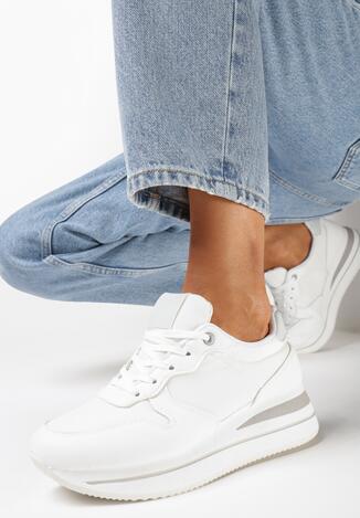 Białe Sneakersy na Platformie z Kontrastową Lamówką Slaias
