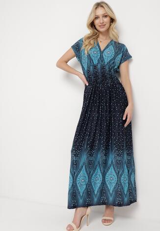 Niebieska Kopertowa Sukienka Maxi Rozkloszowana z Wiskozy Naveann