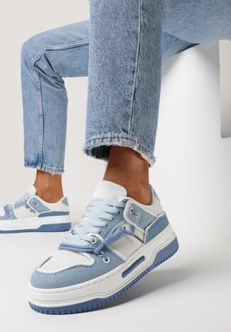 Niebieskie Sneakersy na Platformie z Ozdobnym Sznurowaniem Awidea