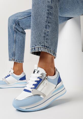 Niebieskie Sneakersy na Platformie z Brokatowymi Akcentami Stelavia