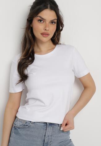 Biały T-shirt z Okrągłym Dekoltem Idudia