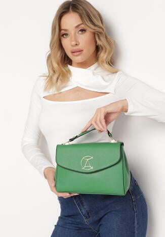 Zielona Torebka z Rączką i Odpinanym Regulowanym Paskiem z Ozdobą na Froncie Lalatise