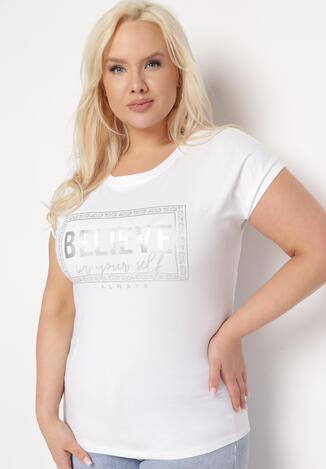 Biały Bawełniany T-shirt z Ozdobnym Napisem Dellphia