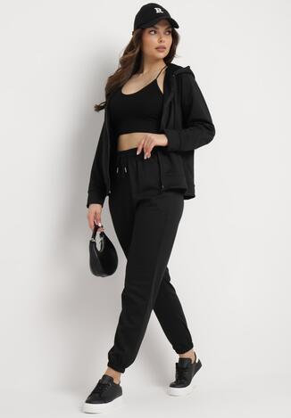 Czarny Klasyczny Komplet Dresowy z Bluzą z Kapturem i Prostymi Spodniami Neiba