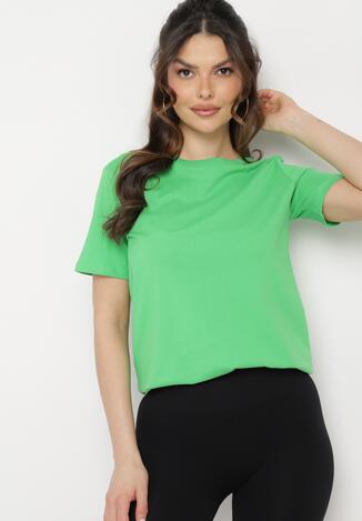 Zielony Gładki T-shirt z Elastycznej Bawełny z Krótkim Rękawem Derdiara