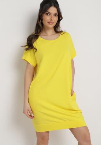 Żółta Pudełkowa Sukienka T-shirtowa o Krótkim Kroju Orlella