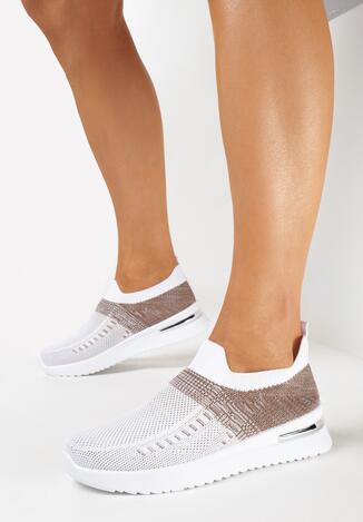 Biało-Beżowe Wsuwane Buty Sportowe z Elastyczną Cholewką z Efektem Ombre Erimla