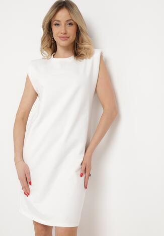 Biała Sukienka Pudełkowa z Podkreślonymi Ramionami Mimossa