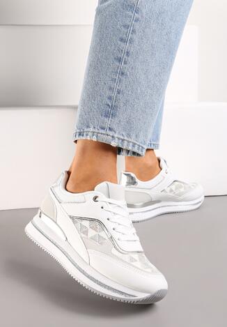 Białe Sneakersy Ozdobione Brokatem i Metalicznymi Wstawkami Cindema