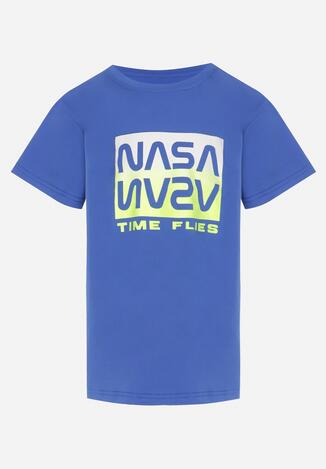 Niebieska Bawełniana Koszulka z Krótkim Rękawem z Grafiką NASA Virahela