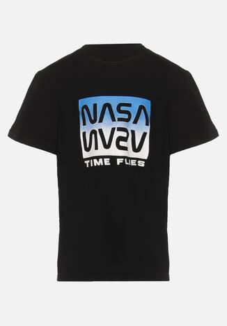 Czarna Koszulka z Bawełny z Motywem NASA i Krótkim Rękawem Ilkira