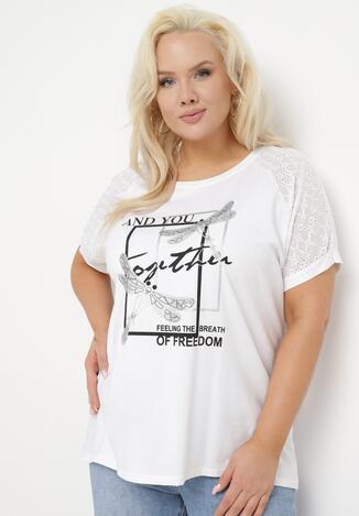 Biały Bawełniany T-shirt z Nadrukiem z Przodu Salaura
