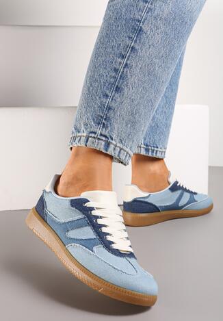 Niebieskie Sneakersy z Krótką Cholewka z Przeszyciami Wilnlow