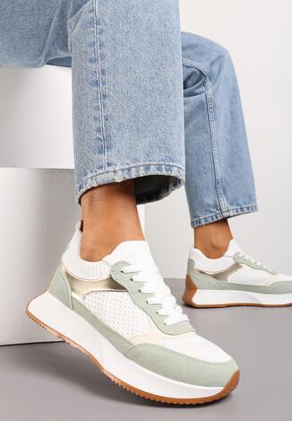 Zielono-Białe Wsuwane Sneakersy na Platformie z Elastyczną Cholewką Stratis