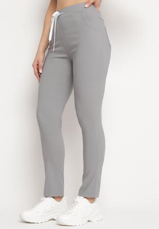 Jasnoszare Spodnie z Gumką w Pasie i Sznureczkiem oraz Kieszeniami Iviorella
