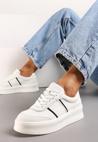 Białe Skórzane Sneakersy na Platformie Quine