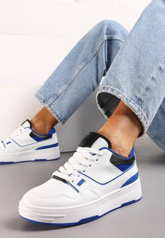 Niebieskie Sneakersy na Niskiej Platformie z Przeszyciami Ralavia