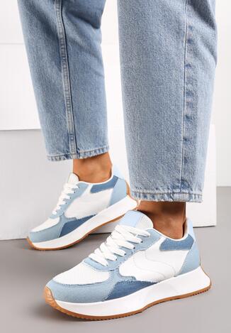 Niebiesko-Białe Sneakersy z Siateczką na Nosku Opimetia