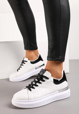 Biało-Czarne Sneakersy na Platformie z Metaliczną Wstawką i Brokatowymi Sznurówkami Wuriana