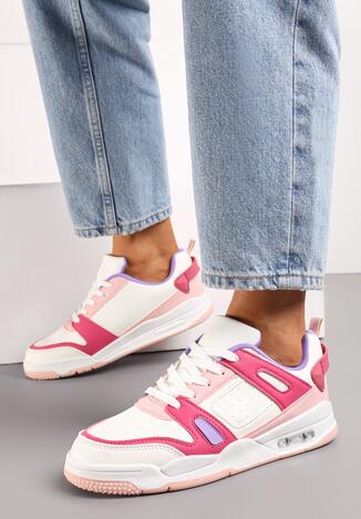 Biało-Różowe Sneakersy Sportowe ze Wstawkami z Ekoskóry Isadona