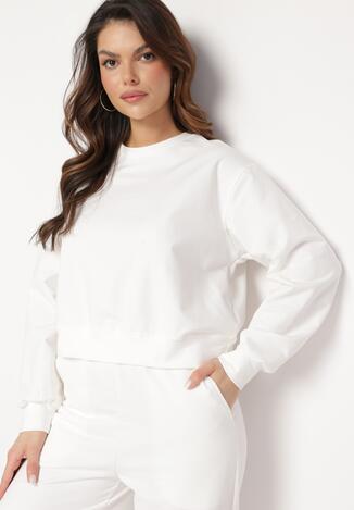 Biała Bawełniana Bluza Oversize o Krótszym Kroju Vesperana