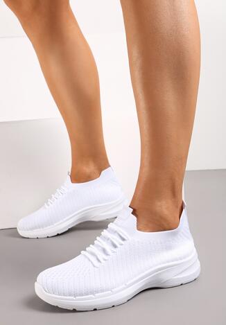 Białe Buty Sportowe Wsuwane z Ozdobnym Sznurowaniem Hiostta