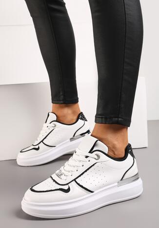 Biało-Czarne Sneakersy na Niskiej Platformie z Brokatowymi i Metalicznymi Wstawkami Limexa
