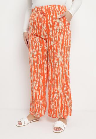 Pomarańczowe Szerokie Spodnie z Wysokim Stanem i Gumką w Pasie Miffiana