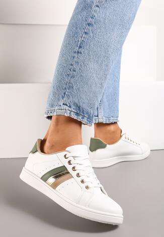 Biało-Zielone Sneakersy Sznurowane z Metalicznymi Wstawkami Vunna