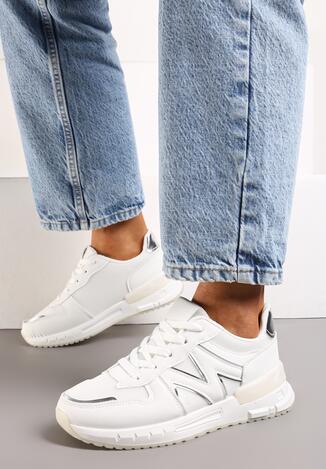 Białe Sznurowane Sneakersy z Siateczkowymi Wstawkami Garnela