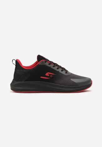 Czarno-Czerwone Buty Sportowe Sznurowane z Ozdobną Wstawką i Efektem Ombre Limivia