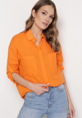 Pomarańczowa Bawełniana Koszula Klasyczna z Kieszeniami Sasana