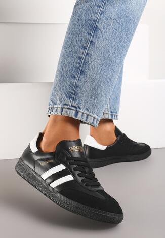 Czarno-Białe Sneakersy z Naturalnej Skóry ze Wstawkami po Bokach Irinea
