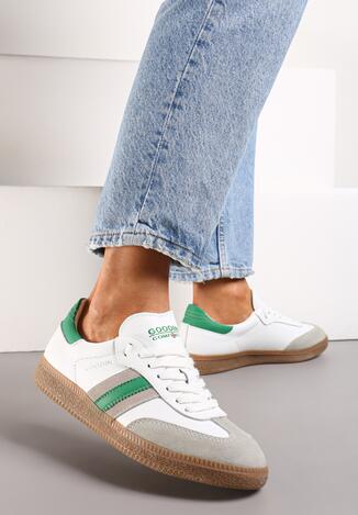 Biało-Zielone Sneakersy z Naturalnej Skóry ze Wstawkami po Bokach Irinea