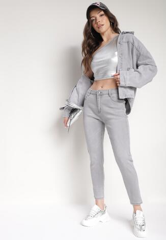 Jasnoszare Jeansy o Fasonie Skinny z Lekko Rozciętymi Nogawkami na Dole Vethra