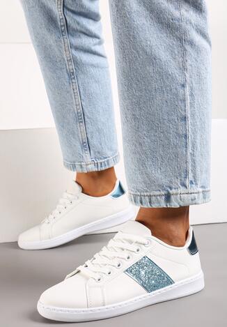 Biało-Niebieskie Sneakersy z Brokatowym Paskiem na Bogu Calapsa