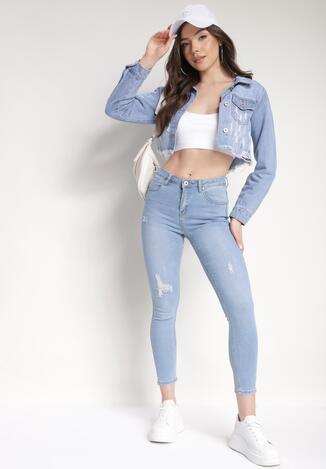 Jasnoniebieskie Jeansy Skinny z Lekkimi Przedarciami Girsavia