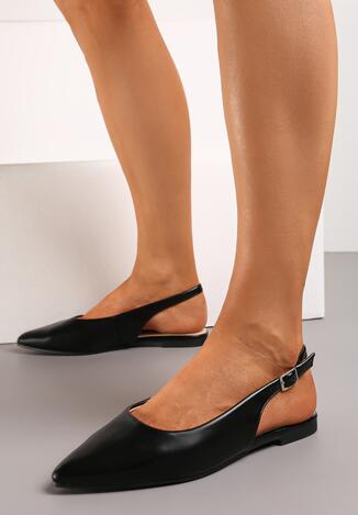 Czarne Płaskie Sandały bez Pięty Zapinane na Sprzączkę ze Szpiczastym Noskiem Ename