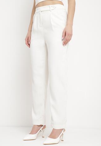 Białe Eleganckie Spodnie z Wysokim Stanem z Prostymi Nogawkami i Gumką w Pasie Althema