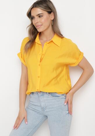 Żółta Koszula z Wiskozy Asymetryczna z Krótszym Przodem Karinas