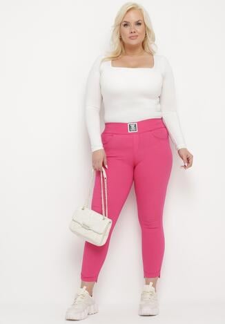 Ciemnoróżowe Spodnie Skinny z Kieszeniami Afrina