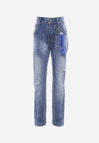 Niebieskie Jeansy Skinny z Przetarciami i Metalowym Łańcuszkiem Naephia