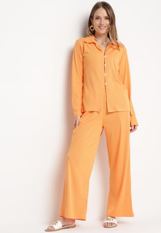 Pomarańczowy 2-częściowy Komplet z Koszulą i Szerokimi Spodniami Anscuro