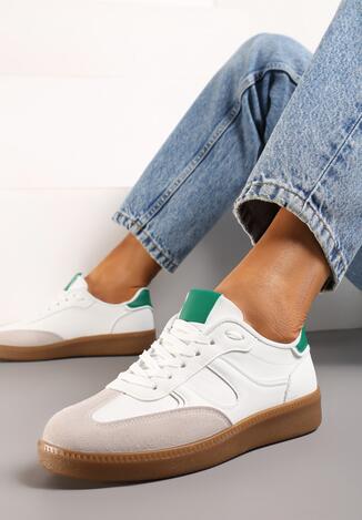 Biało-Zielone Sneakersy Tenisówki na Kauczukowej Podeszwie Ondriama